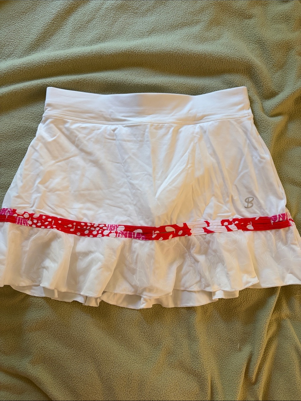 White Mini Skirt with Pink Band Accent